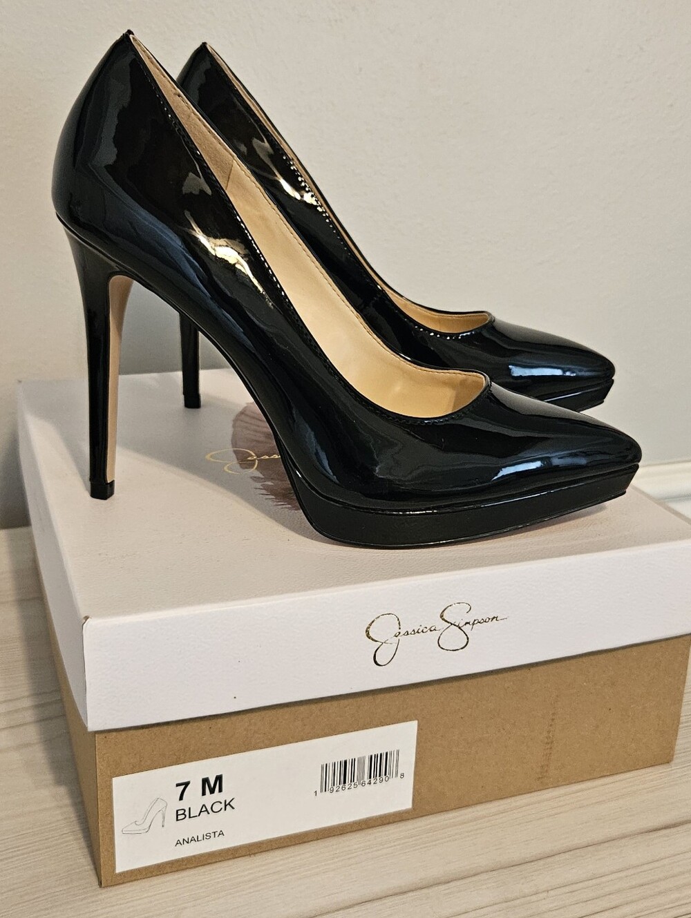 New Jessica Simpson Analista Black Patent Platform Stiletto Pumps Sz 7